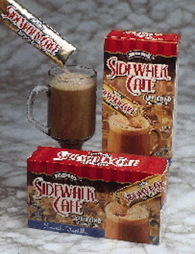 Slim Stick packs for ConAgra?s Sidewalk CafÃ© are produced five/cycle (above) on Japanese equipment at contract manufacturer