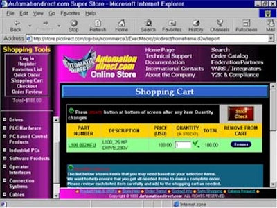 Shopping cart software at Automationdirect.com makes shopping for controls on-line easy and?dare we say it?fun.
