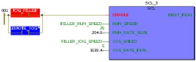 This excerpted screen capture of the PC control programming software shows a portion of ladder logic programming that incorporat