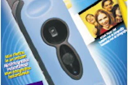 The RF-sealed blister pack that Polaroid developed for global sales of its I-Zone pocket camera is shown here (left) as it will