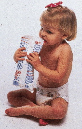 Symbolic of child-resistant packaging, this photo from Van Leer Flexibles shows how a tear-resistant bag can foil toddler?s atte