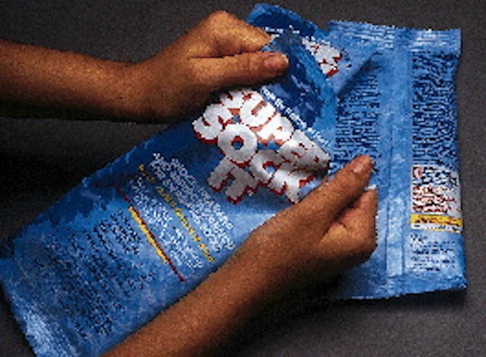 Flexible packs of chlorine shock treatment products for swimming pools maintain child-resistance while offering users an easy-op