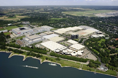Messe DÃ¼sseldorf, site of interpack, on the bank of the Rhine River. Interpack fills 17 halls at the massive complex. Photo