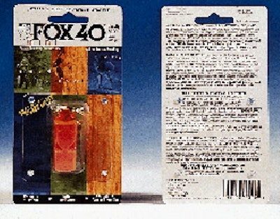 With Fox 40?s new blister pack (above), four ?posts? in the blister protrude through holes in the card. The posts are then crush