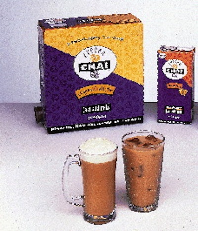 The product, used to make a tea latte, is packaged in 32-oz aseptic bricks for retail sale and 6-L bag-in-box aseptic containers