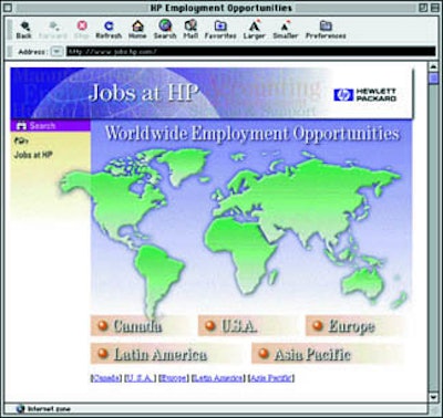 Like Hewlett-Packard, whose jobs web site is shown here, more and more firms are relying on the Internet to attract people to pa