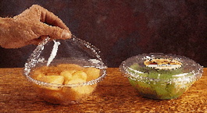The bowl is thermoformed from a three-layer sheet that includes a proprietary sealant layer that ensures seal integrity yet stil