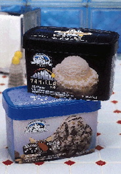 Farm Fresh uses the IML packaging to support a high retail price for its upscale Alaskan Classics ice cream, licensed from Denal