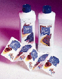 Amway bought an unusual press to produce high-quality p-s labels, such as for these laundry products