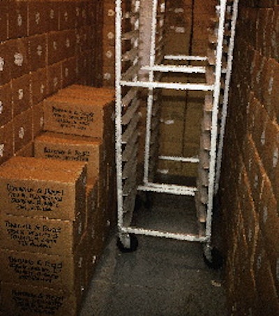 Frozen soup is stored in this walk-in freezer until a frozen food distributor picks it up for delivery to supermarkets
