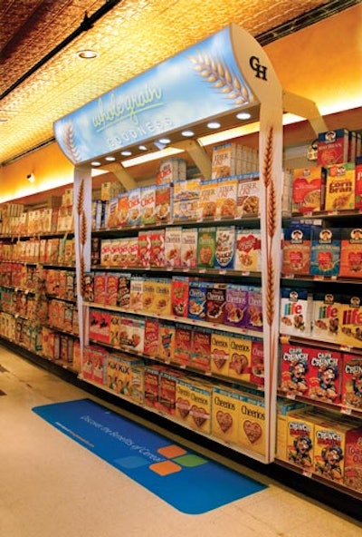 Supermarket study. The research involving a test display and floor graphics fixture for General Mills cereals was conducted over