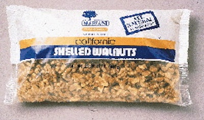 The redesigned bags of chopped and shelled walnuts (left) provide a stronger brand identity than did their predecessor (above).
