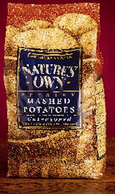 The 14-head scale system1s (top) accuracy helps Basic American Foods reduce product giveaway. While bags (inset) are marketed fo