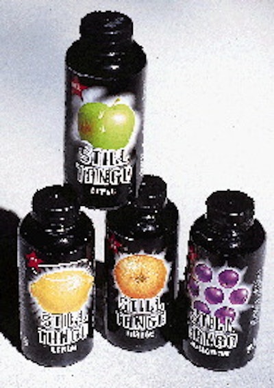 All four flavors of 13.5-oz Still Tango are aseptically filled in black PET bottles bearing striking graphics