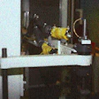 As many as six upstream packaging lines can feed into the rotary tower stretch wrapping machine. Electrical heating strips on al