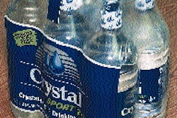 McKesson is among the first in the U.S. to use this handled six-pack bundle (left); the Crystal brand is one of three sold by th