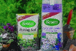 The beauty and color of the garden is evident in the nine-color printing on Scotts? potting soil bags. Cohesive label shown on t