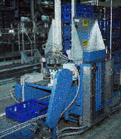 Semi-automated shell-handling system greatly reduces the repetitive motion involved in feeding shells to the line