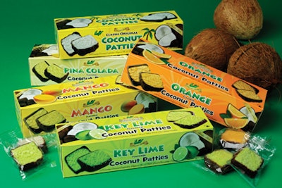 FLAVOR-PACKED. Several different flavors of the coconut patties are cartoned using the new automated system.