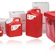 SHARPS CONTAINERS. Post-industrial (with some post-consumer) HDPE containers are used to contain and ship medical sharps and sy