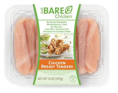 'SAFETY SEAL'. The Just Bare chicken pack encourages transparency, with an on-pack three-digit Family Farm Code enabling the con