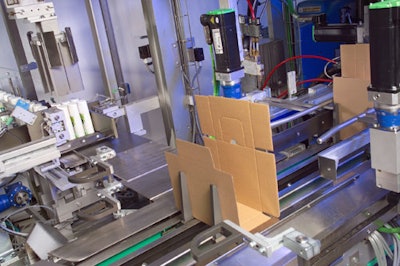 Three of the Schneider Electric ELAU servos are visible in this image of a Paal ELEMATIC case packer that goes to 'sleep' when i