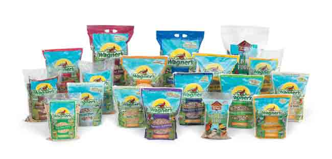 High flying. Revamped packaging involves 50 products across three product lines. Sizes range from 2-lb bags of sunflower seeds t
