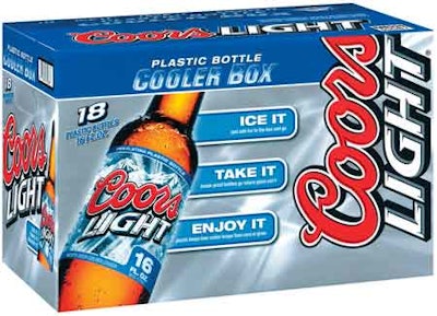COOLER BOX. A successful 2005 summer convinced Coors to bring back this plastic cooler for 18-count cases of 16-oz plastic-bottl
