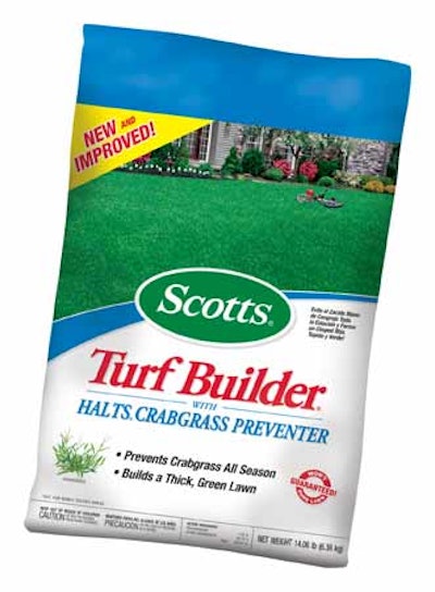 Best practices. Refreshed graphics support the environment-friendly message on packages of Scotts Turf Builder lawn fertilizer