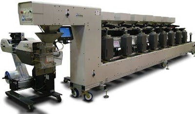 SIMPLIFIED INTEGRATION. The bagging machine and eight counters are connected by a conveying system. All are networked via Device