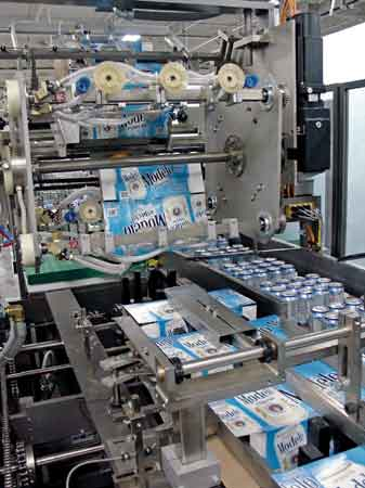GUIDE SYSTEM. A servo-driven overhead guide system eliminates the possibility of pack separation during carton-loading.
