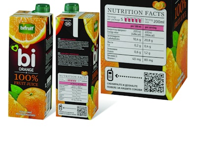 QR codes shown on BiFruit juices from Mlekara AD Bitola.