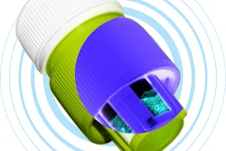 Two-compartment cap holds liquid vitamin blend.