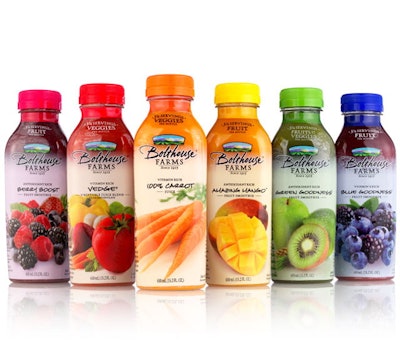 Bolthouse Fams' juice packaging reflects fresh ingredients.