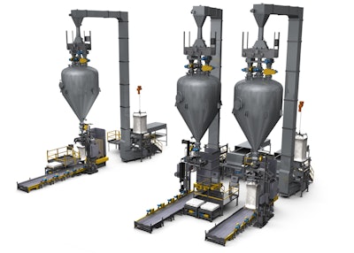 Bulk material system uses three storage vessels