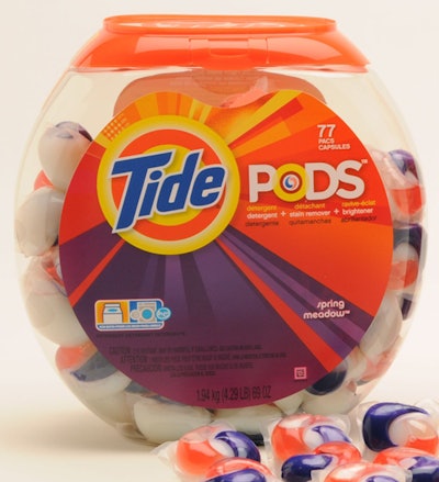 Tide pods come in a large fishbowl package.