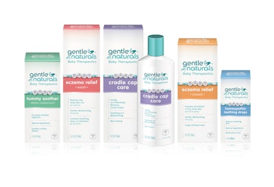 New packaging for Gentle Naturals Baby Therapeutics provides a more pharmaceutical feel.