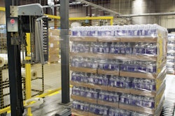 The 2000-lb pallet loads of bottled water are wrapped with 71-gauge stretch film.