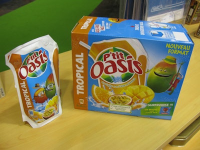 Orangina's aseptic juice drink in an Ecolean pouch.