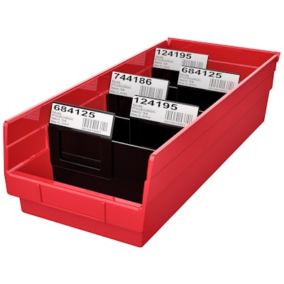 Akro Mils shelf bin with label