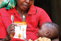 The ready-to-use therapeutic food (RUTF) is packaged in easy-open 3.25-oz film/foil pouches.