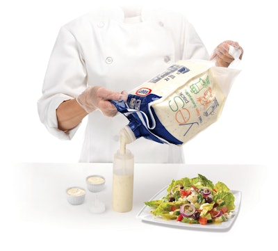 Kraft YES Pack for 1-gal portions of salad dressing used in foodservice institutions received the Highest Achievement Award in the 2013 Flexible Packaging Achievement Awards.