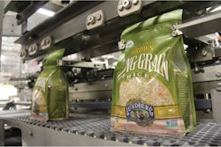 New intermittent-motion fill/seal equipment is used for Lundberg’s new stand-up rice pouches.
