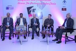 Panel discussion about open technology standards (from left to right): Mahabaleshwara B.L., Nestlé India, Satish Ansingkar, B&R, Maurizio Tarozzi, B&R, Bryan Griffen, Nestlé/Chair of Organization for Machine Automation & Control and OMAC Packaging Workgroup, and moderator Anup Wadhwa.