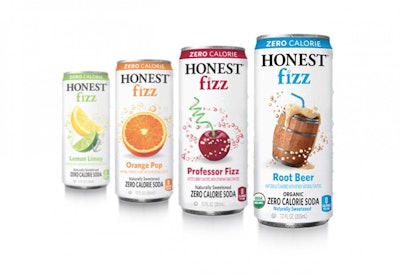 Packaging for new HONEST Fizz naturally sweetened sodas from Honest Tea uses whimsical product shots and lots of bubbles to convey fun and effervescence while clearly being grounded in the heritage of the parent brand.
