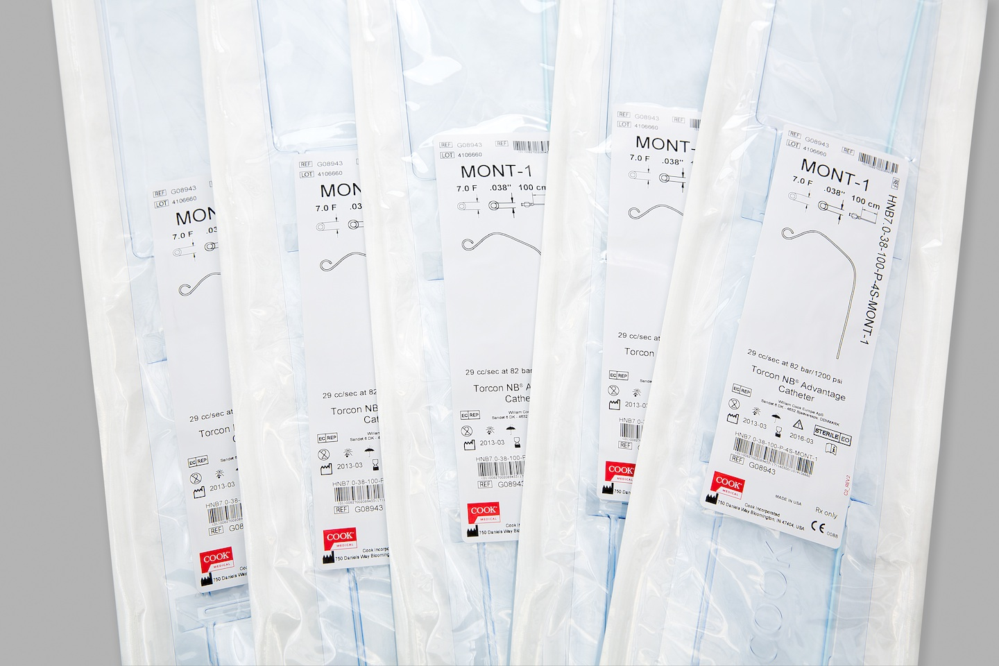 Five packs of Cook Medical products.