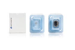 Sealed double-barrier trays are placed into a folding carton, supplied by Barger. The FORZA packaging consists of a total of four thermoformed PETG trays; one inner tray, two sizes of inner retainer trays, and an outer tray sealed with coated Tyvek lidding material.