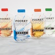 FLEXIBLE PACKS. This lineup shows some of the varieties of 50-mL Pocket Shot packs.