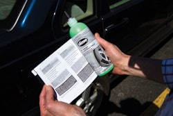 SEVEN LANGUAGES. A new five-panel, extended-text label for Slime Tire Sealant allows Accessories Marketing to provide information on the product in seven languages.