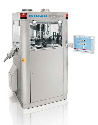 Kilian bilayer tablet press, Unipac tube filler, and FrymaKoruma Dinex Vacuum Processing Unit will be featured.